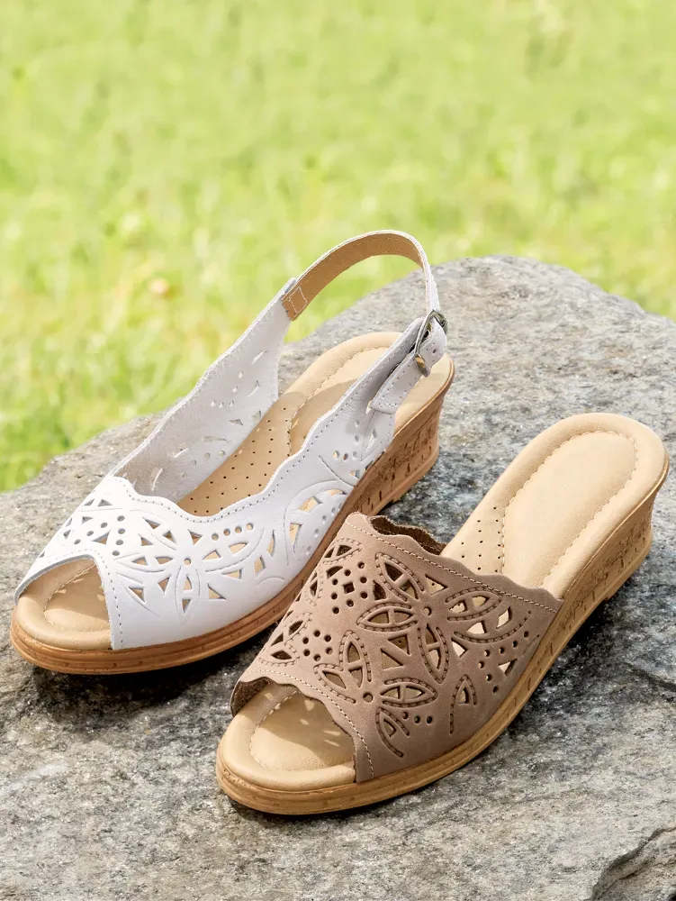 Women's Leather Cutwork Slingbacks
