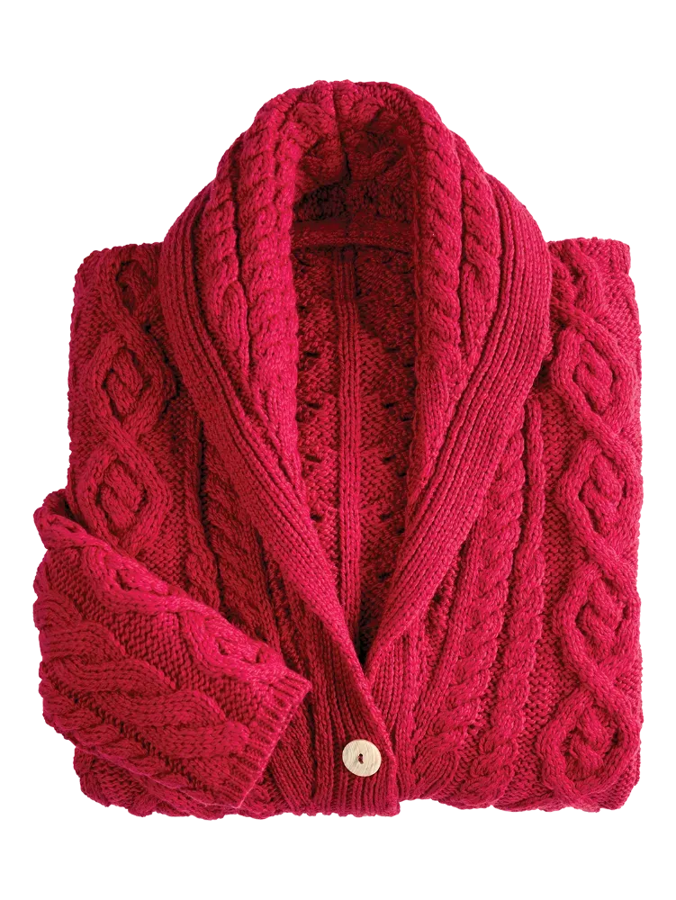 Women's Irish Supersoft Wool Shawl-Collar Cardigan