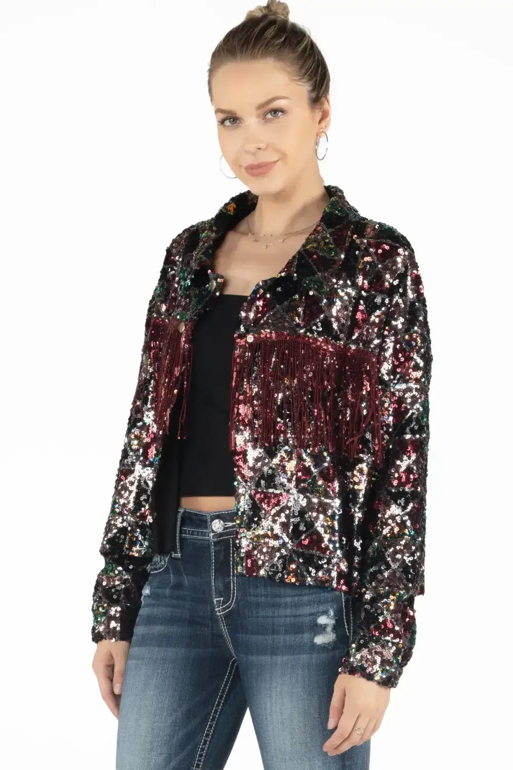 Geometric Sequin Fringe Jacket