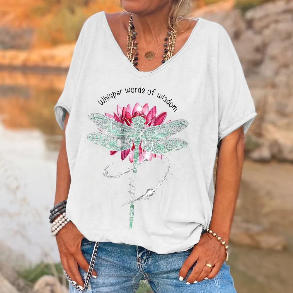 Whisper Words Of Wisdom Printed Dragonfly T-shirt