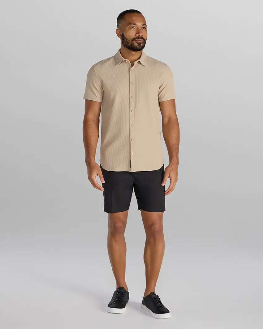 Ribbed+ Short Sleeve Button Down
