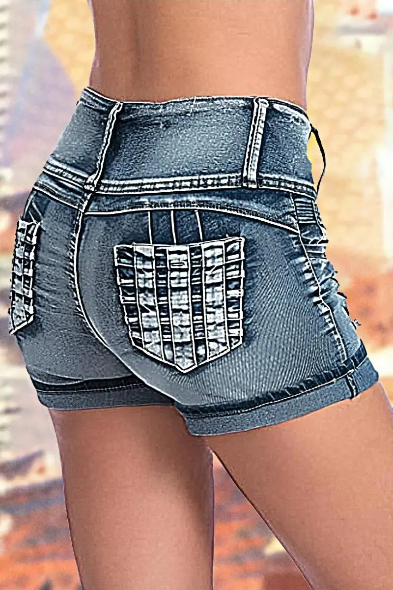 Ripped Roll Hem Button Up High Rise Denim Shorts