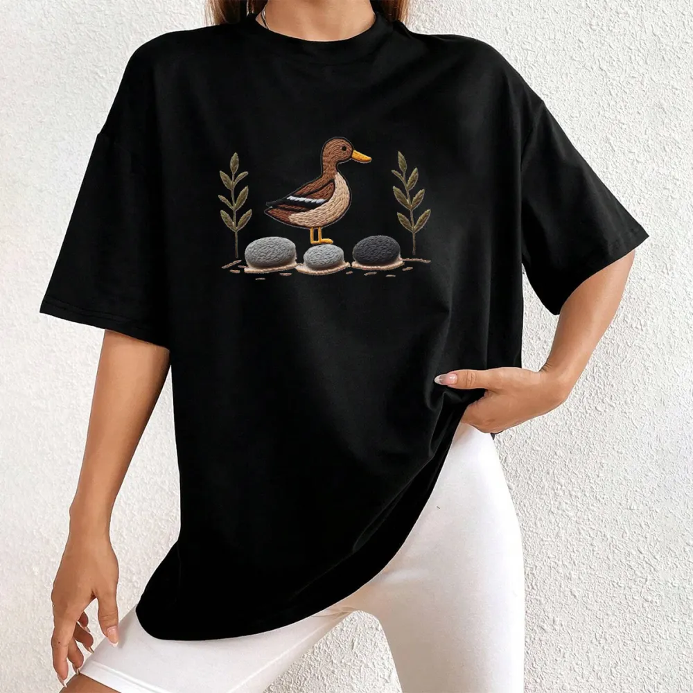 Animal Duck Printed Round Neck Short Sleeve T-Shirt