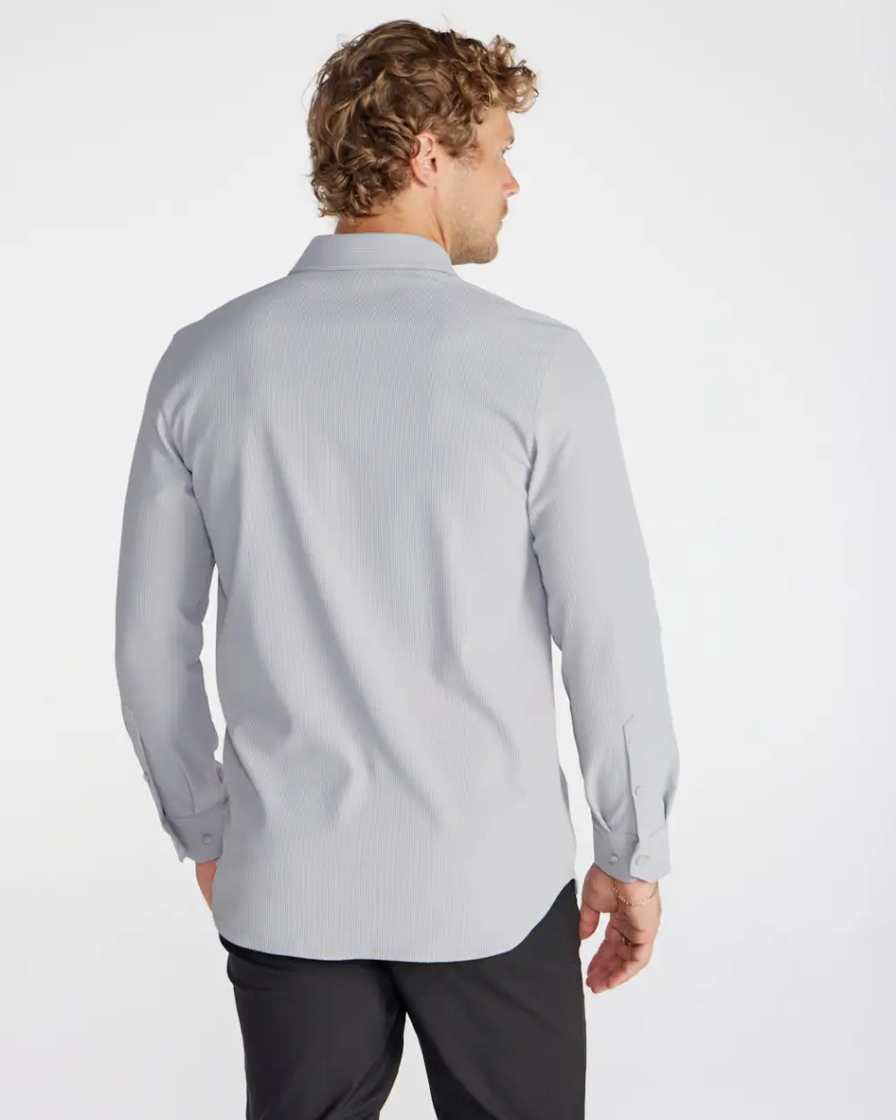 Ribbed+ Long Sleeve Button Down
