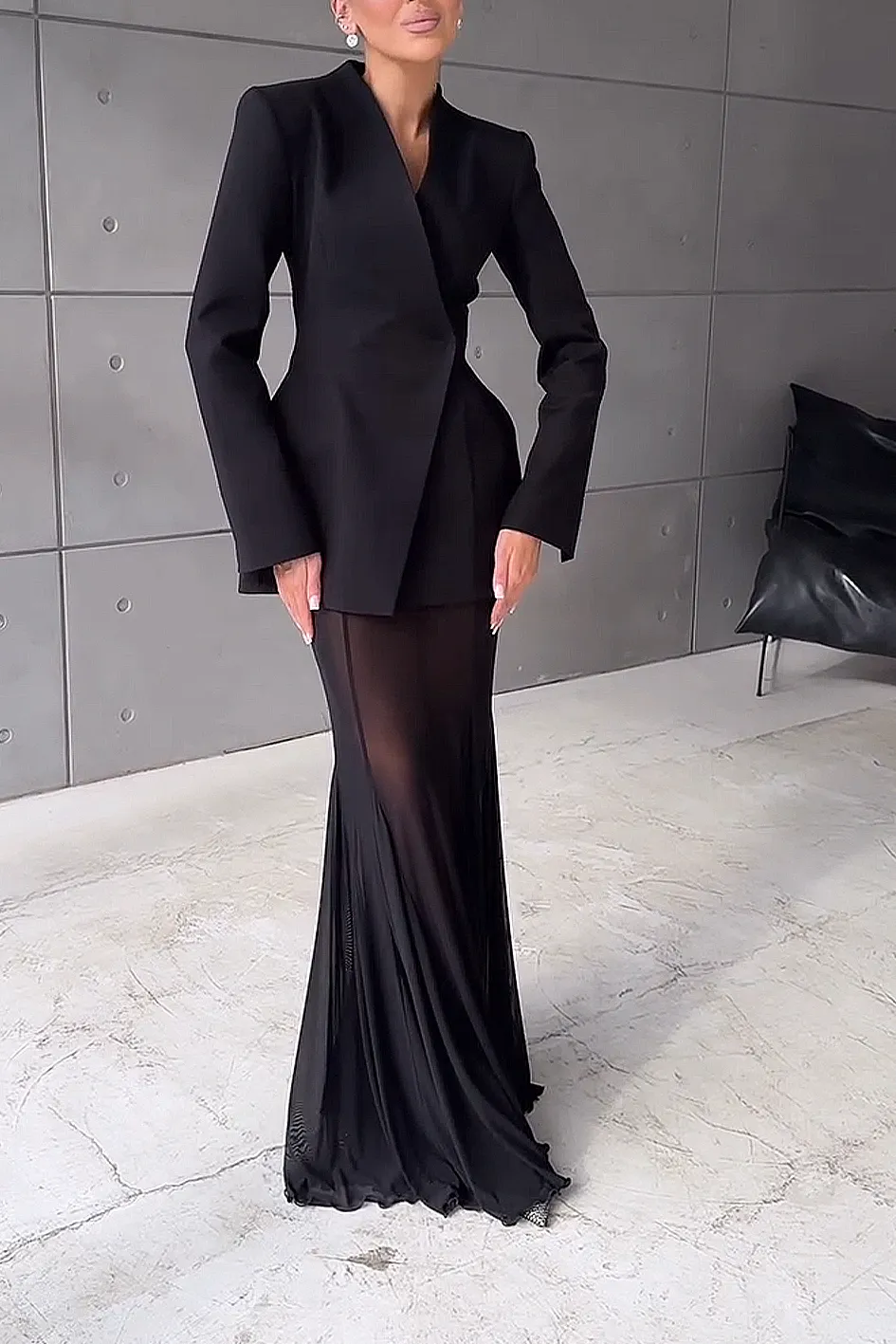 Women'S Fashion Top And Mesh Dress 2-Piece Set