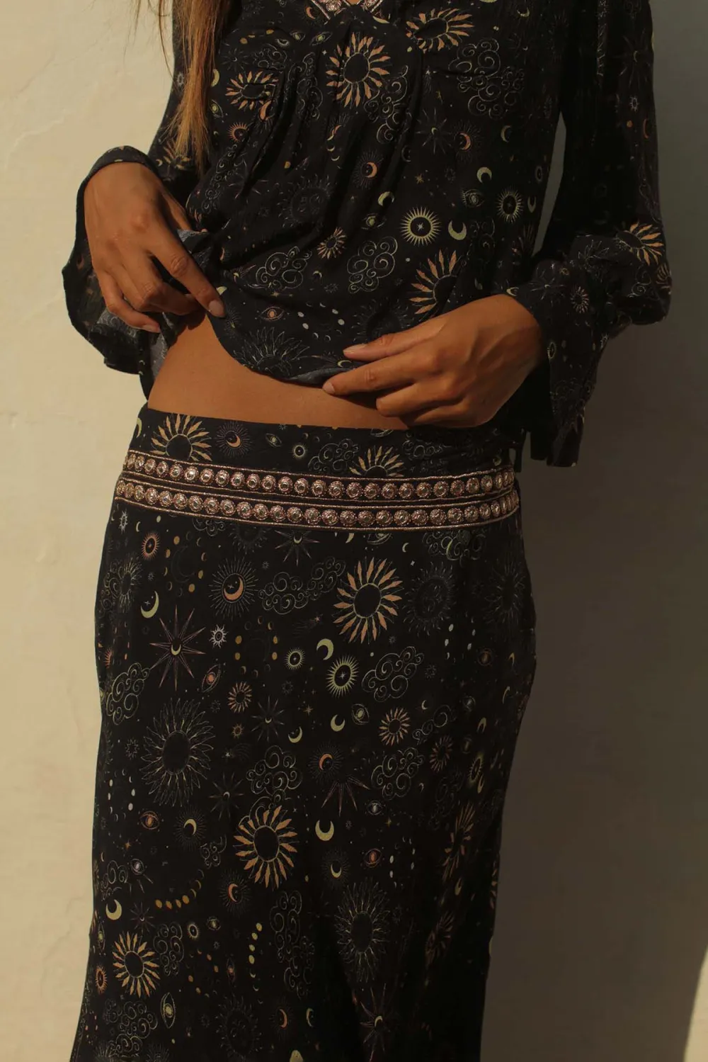 Black Bohemian Print Maxi Skirt