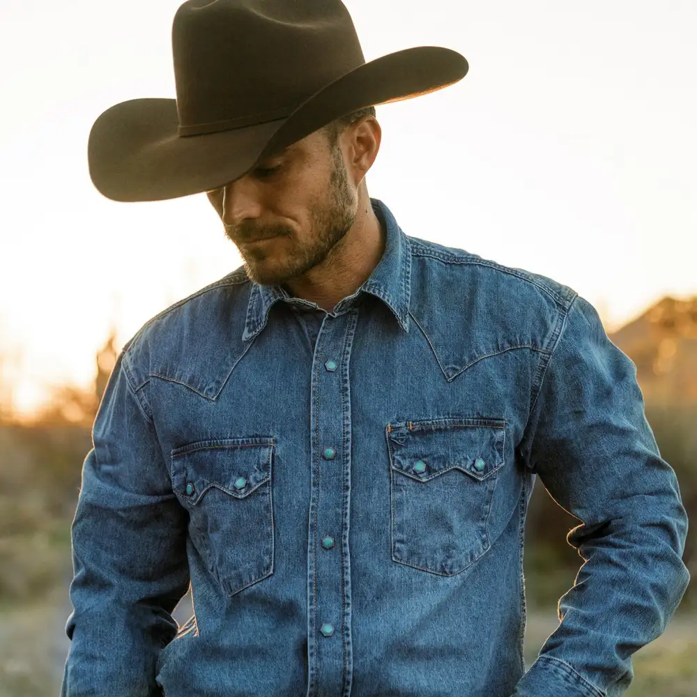 Turquoise Snap Western Denim Shirt