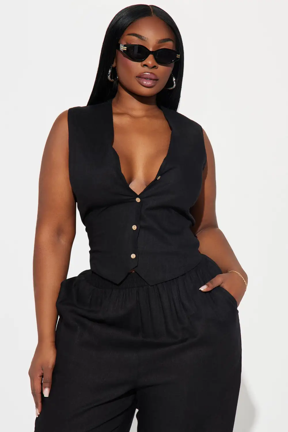 Perfect Vacay Linen Pant Set - Black