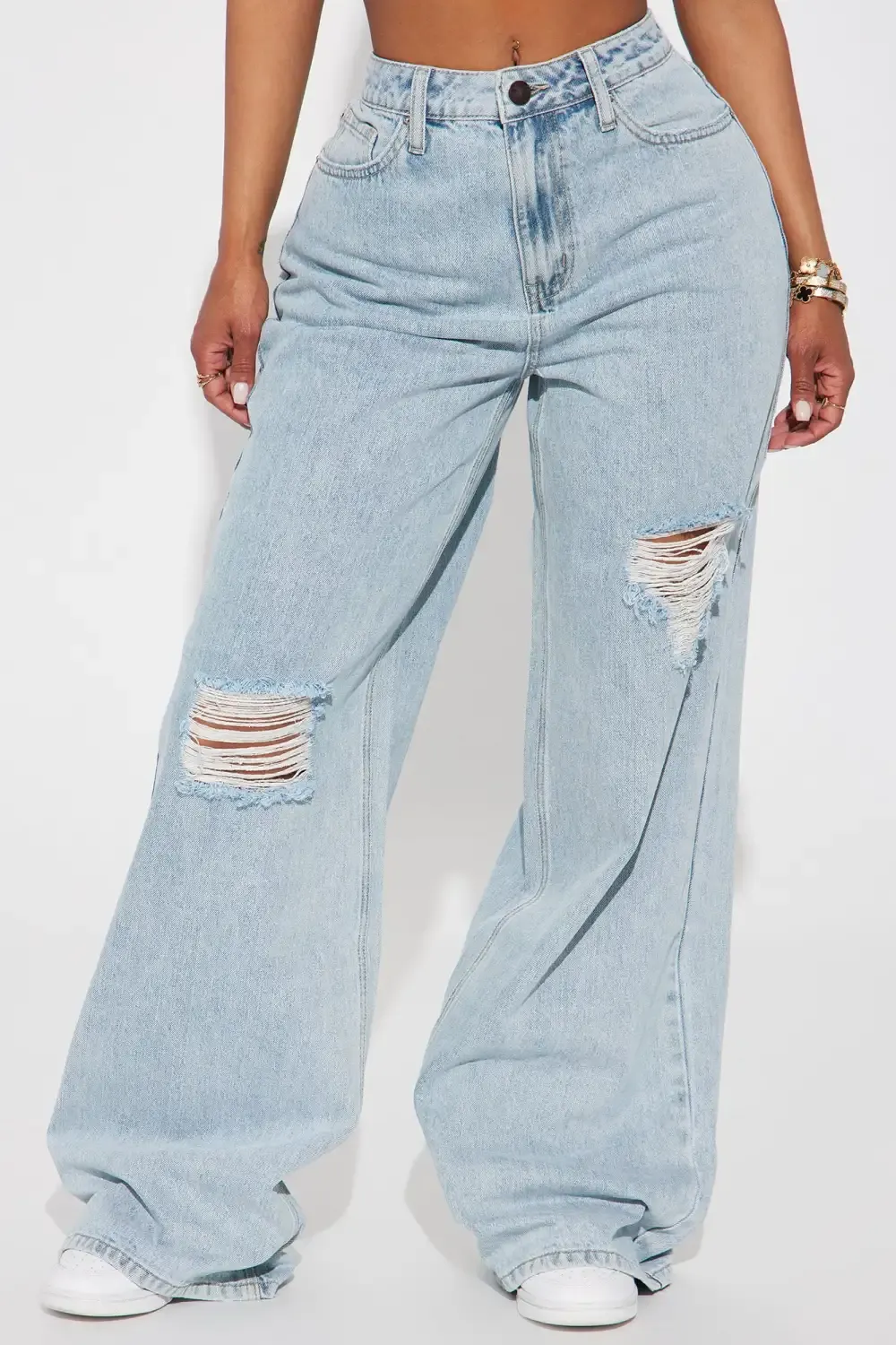 Fly By Night Non Stretch Wide Leg Jean - Light Wash