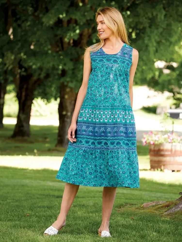 Sleeveless Cotton Tiered Lounge Dress