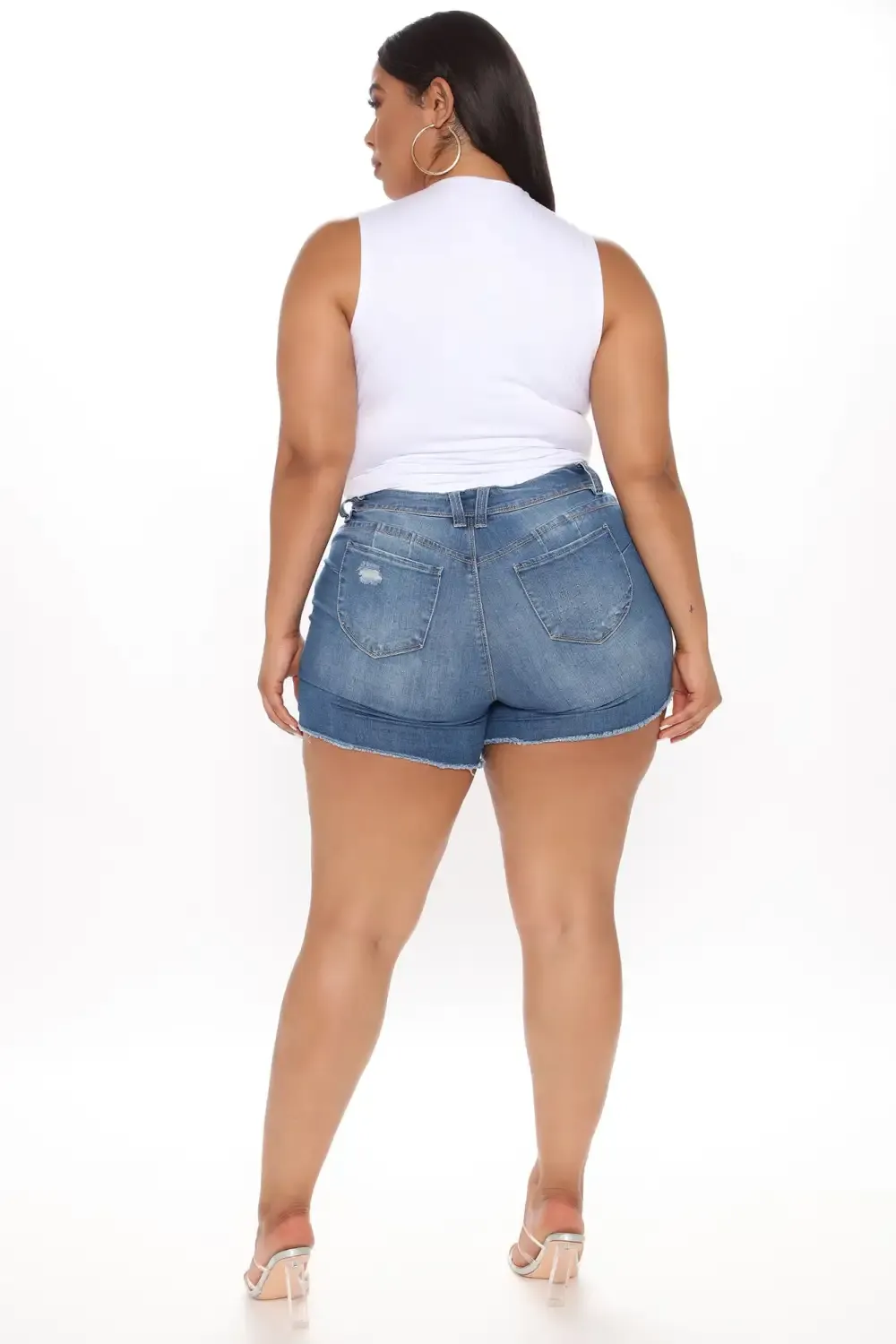 No Excuses Booty Lifting Denim Shorts - Medium Blue Wash