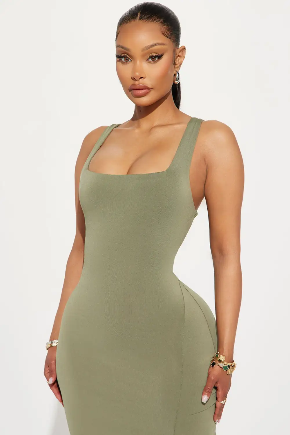 Kiss Me Sleeveless Midi Dress - Olive