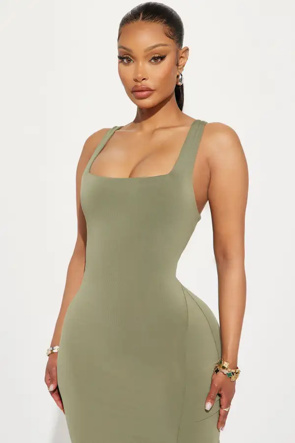 Kiss Me Sleeveless Midi Dress - Olive