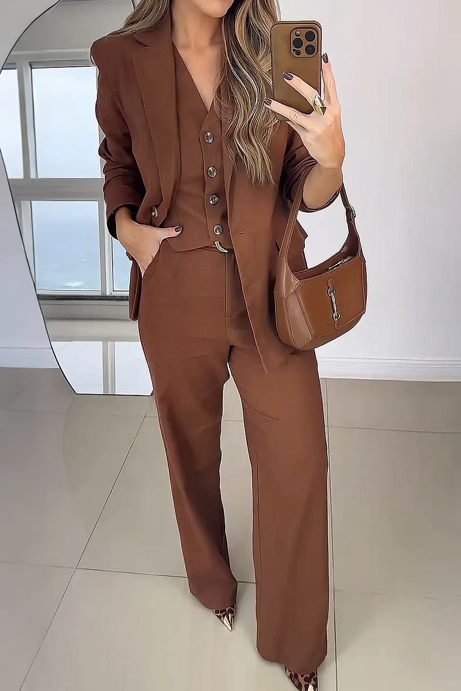 Women'S Fashion  Casual Slit Top And Pants Two-Piece Set