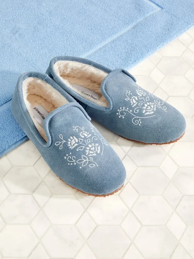 Women's Embroidered Suede Ballet Slippers