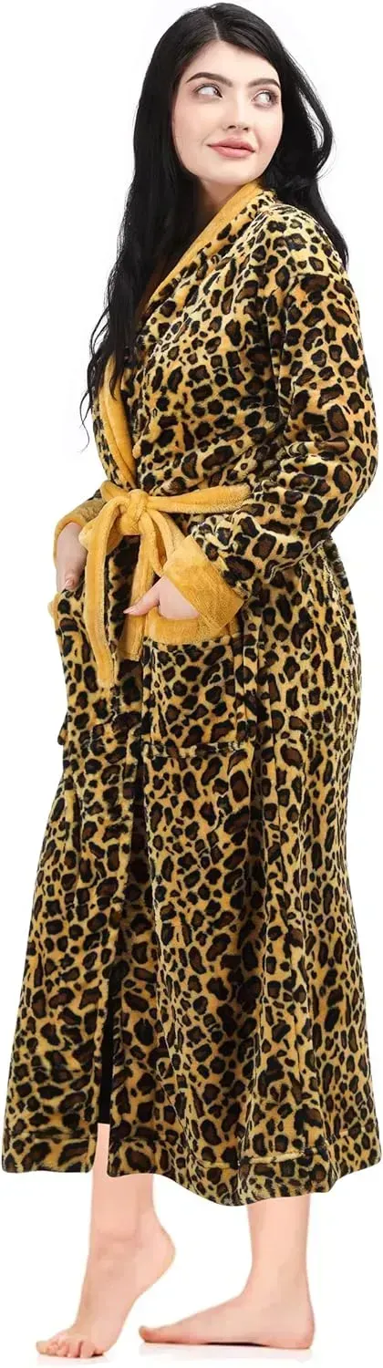 Women Fleece Shawl Collar Bathrobe - Plush Long Robe