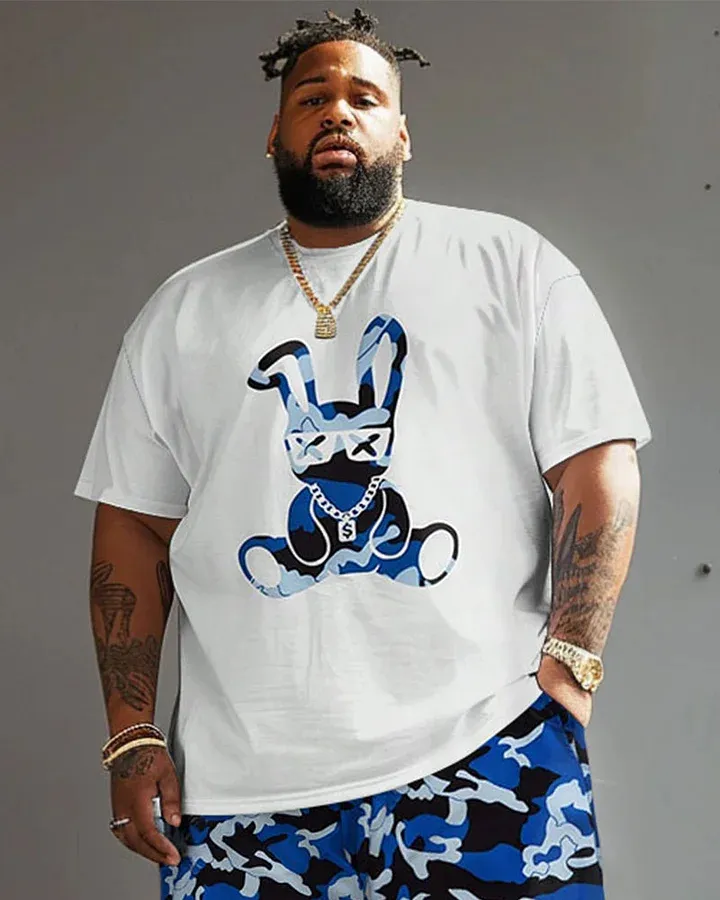 Big Men'S Street Casual Graffiti Rabbit Camouflage T-Shirt Shorts Set