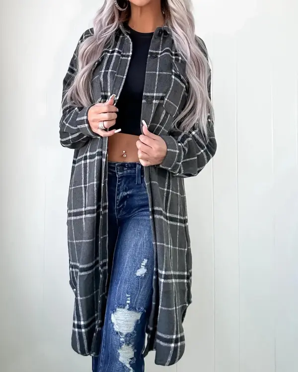 Gray Plaid Duster Shacket
