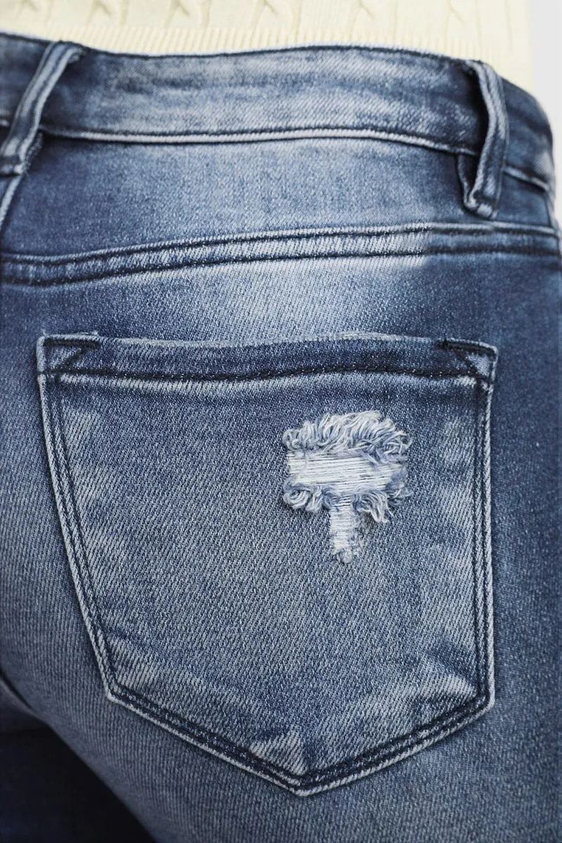 Cut Out Button Fly Roll Hem High Waist Capri Jeans