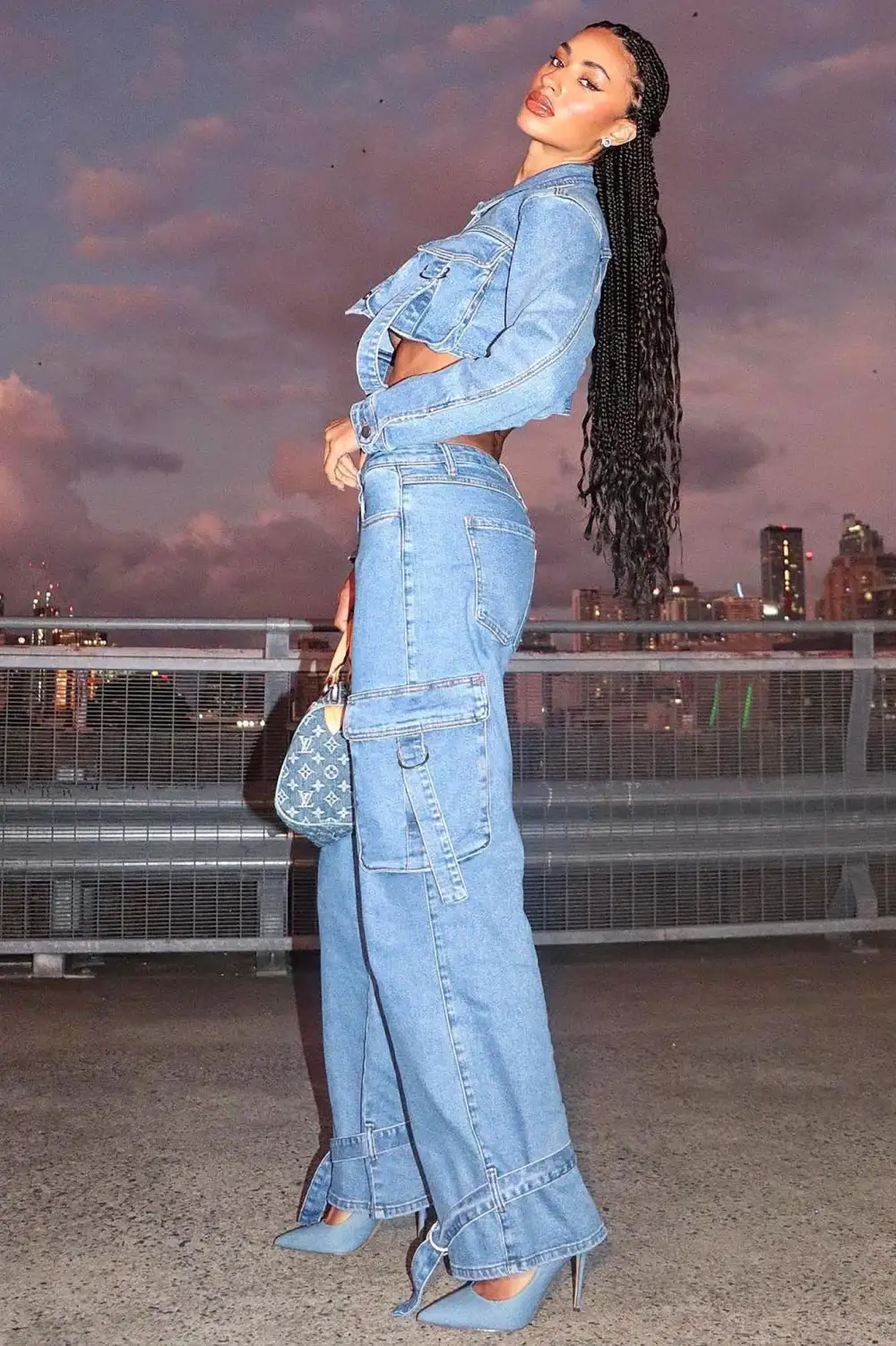 Love Hurts Ankle Strap Cargo Jeans - Medium Blue Wash