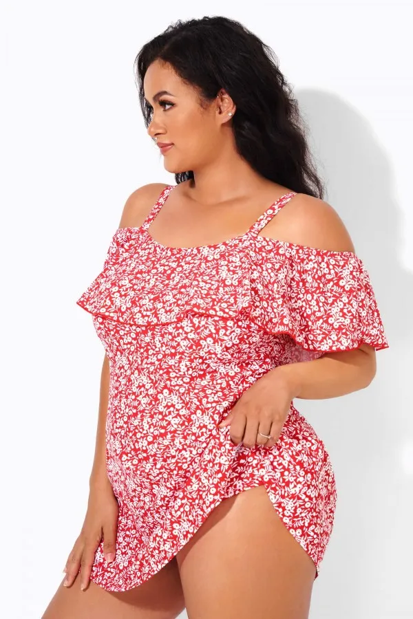 Solid Black Adjustable Straps Women Swimdress