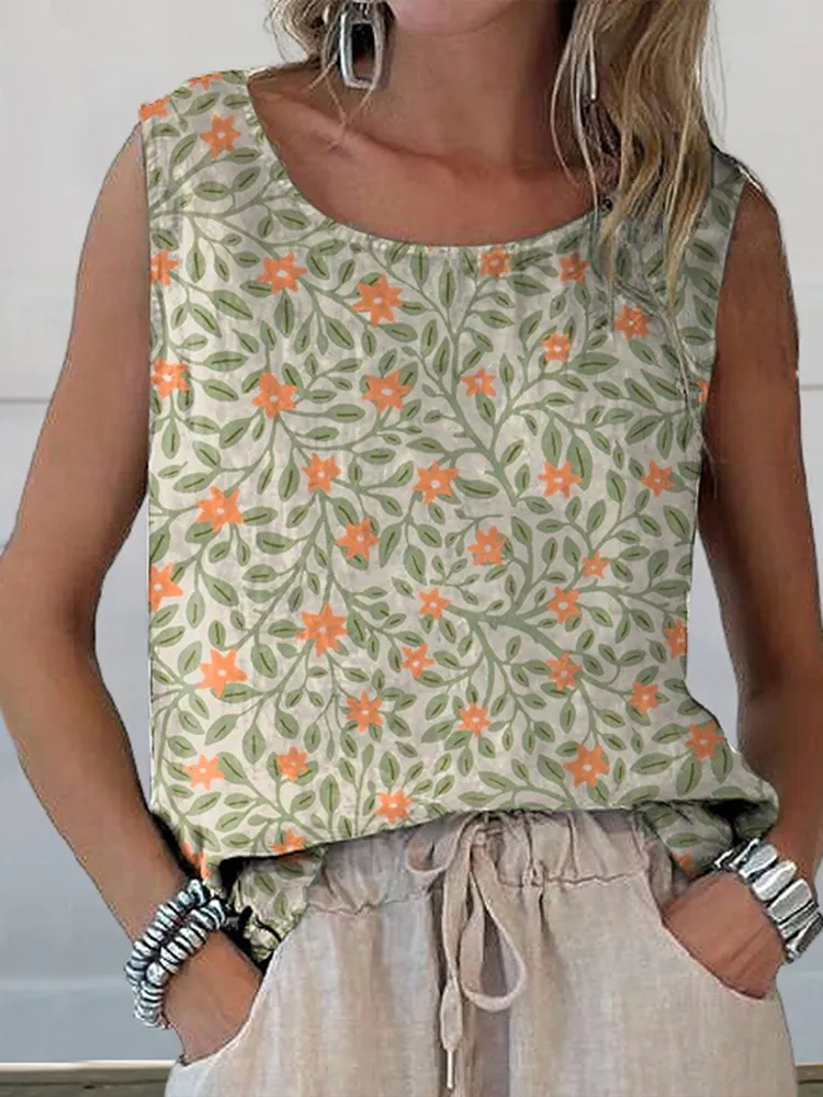 Floral Print Sleeveless Loose Tank Top