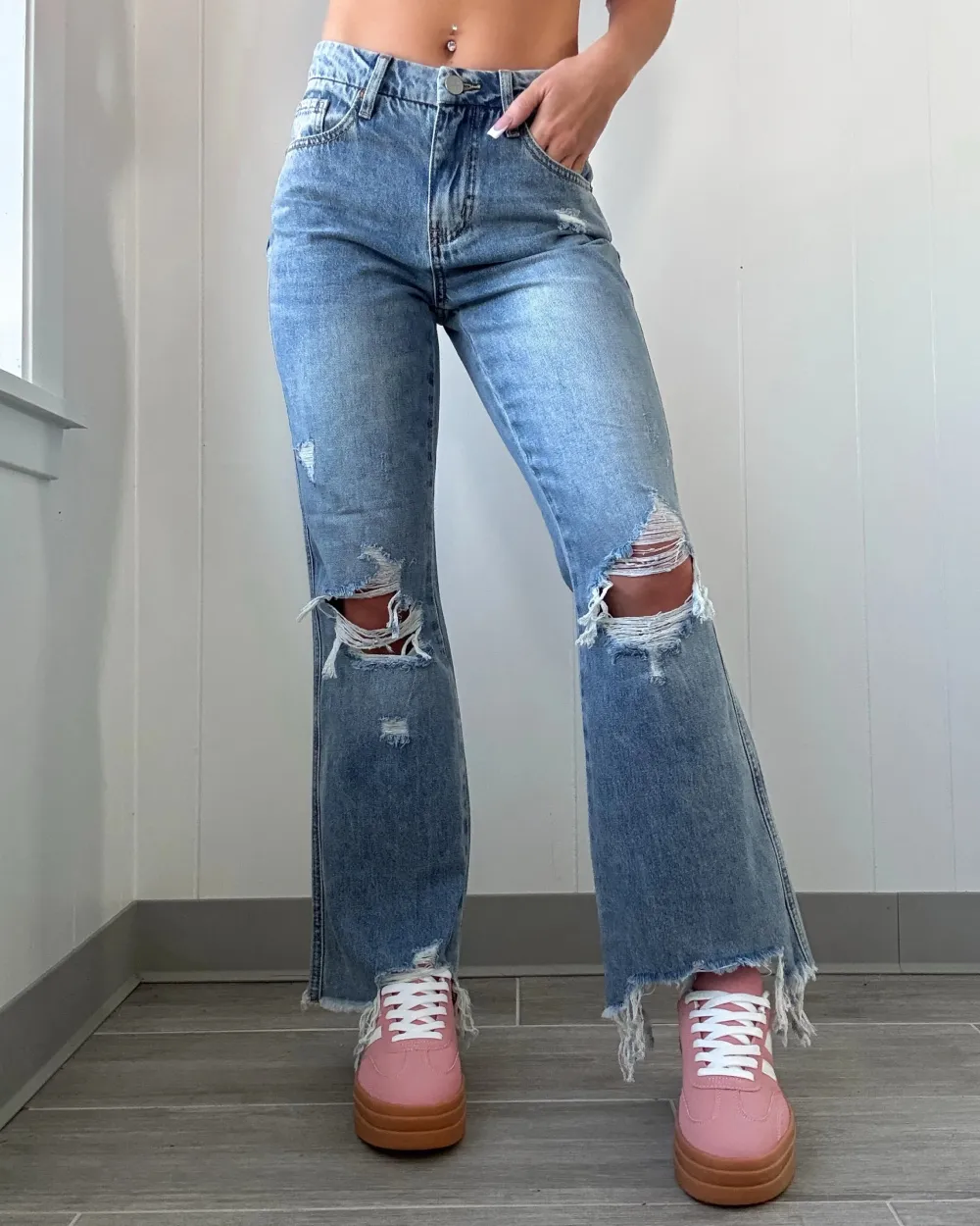 Mid Rise Crop Flare Jeans - Light Wash