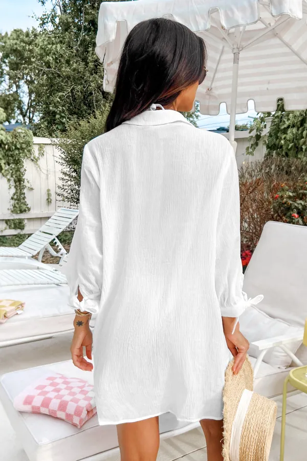 Seersucker Tie Cuff Cover-Up Dress