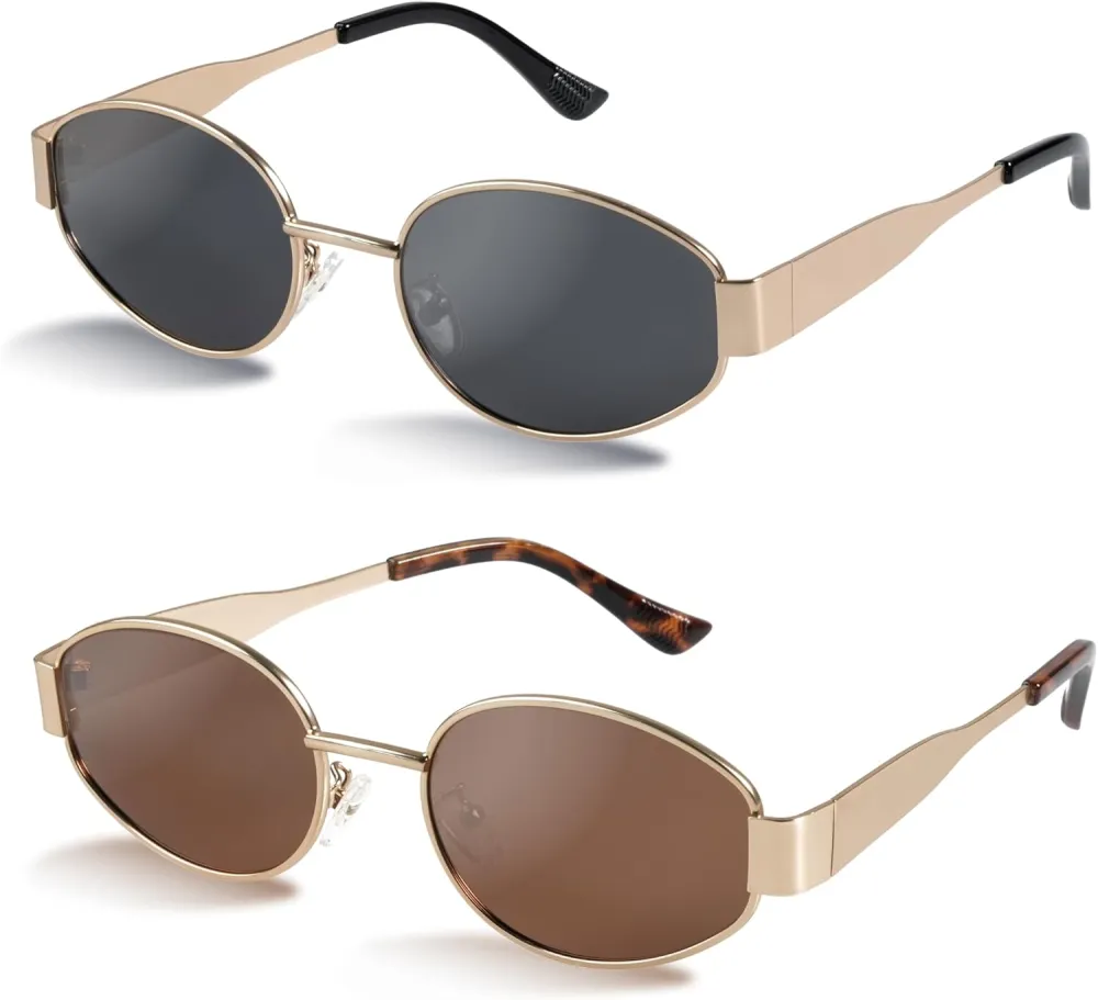 livho 2025 Trendy Oval Sunglasses - Stylish Polarized Shades for Everyday - Retro Metal Frames, Gold/Silver/Black