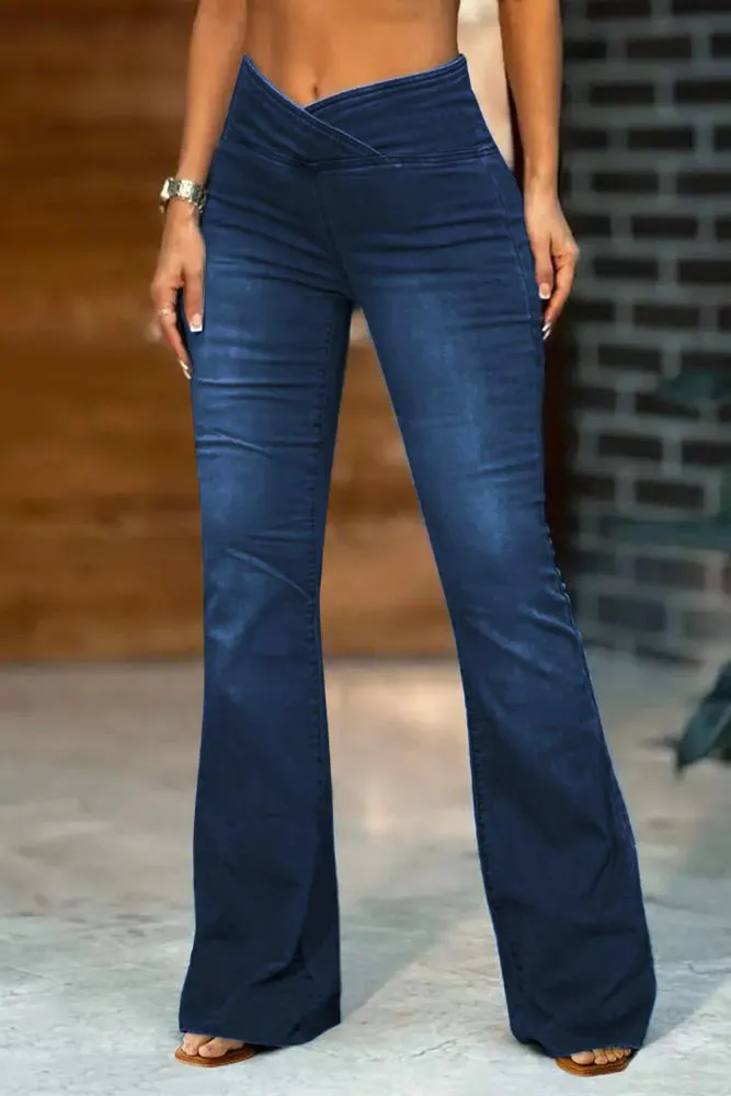 Wash Wrap Mid Rise Stretchy Flare Jeans