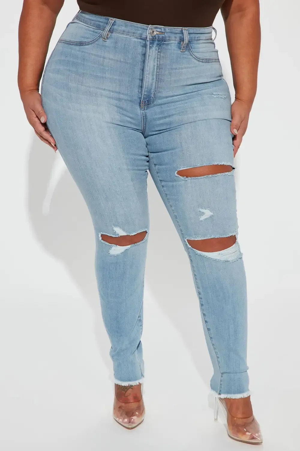 Stacey Super Stretch Ripped Skinny Jeans - Light Wash