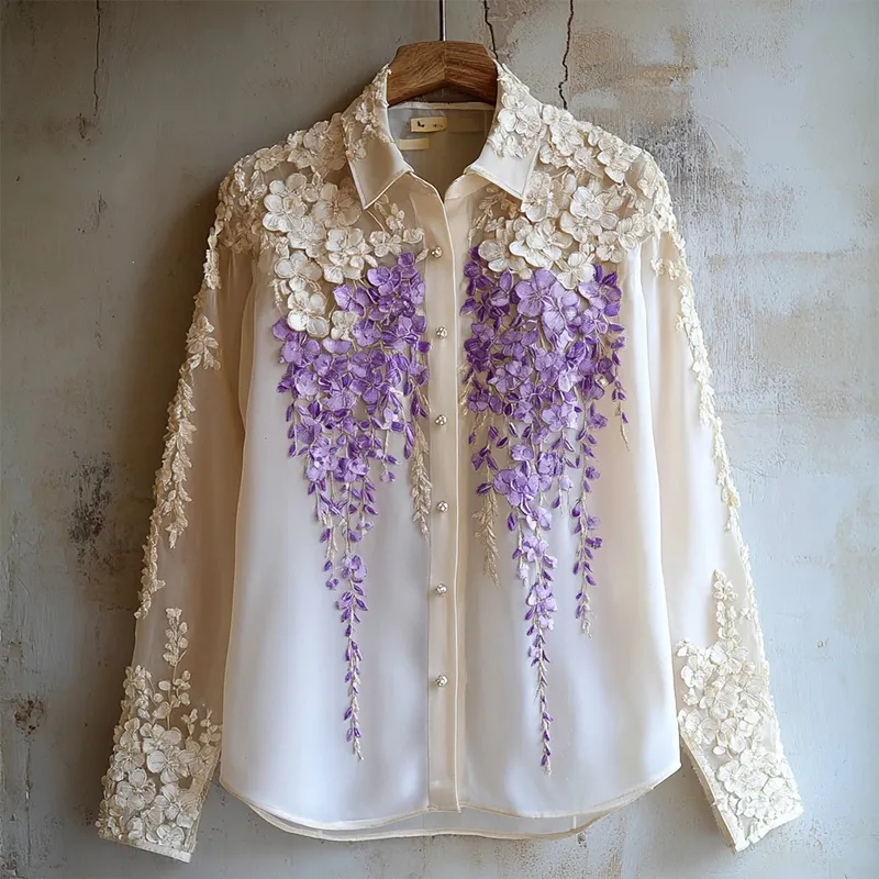 Women's Flowers Embroidered Elegant Shirt