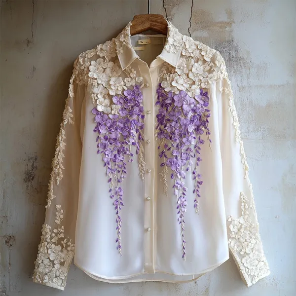 Women's Flowers Embroidered Elegant Shirt