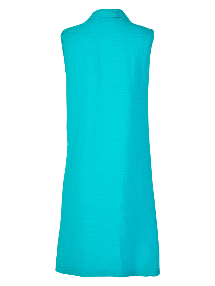 Crinkle-Cotton Sleeveless Button-Front Dress