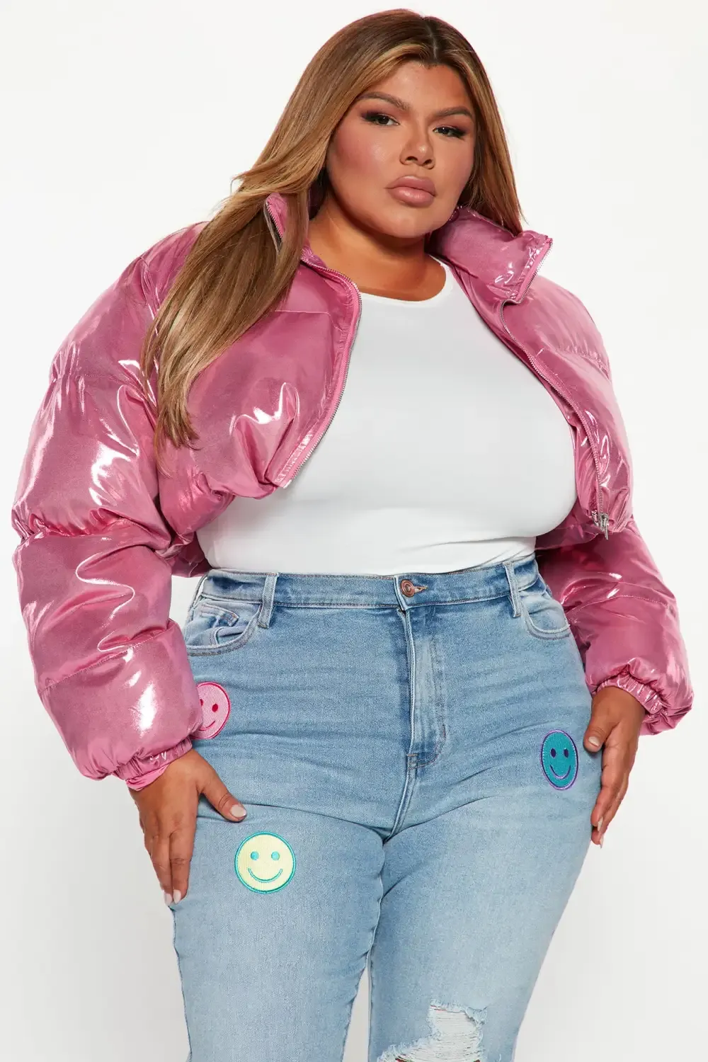 Cause A Scene Cropped Puffer Jacket - Pink