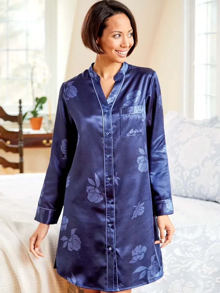 Women's Brushed-Back-Satin Orchid Nightshirt