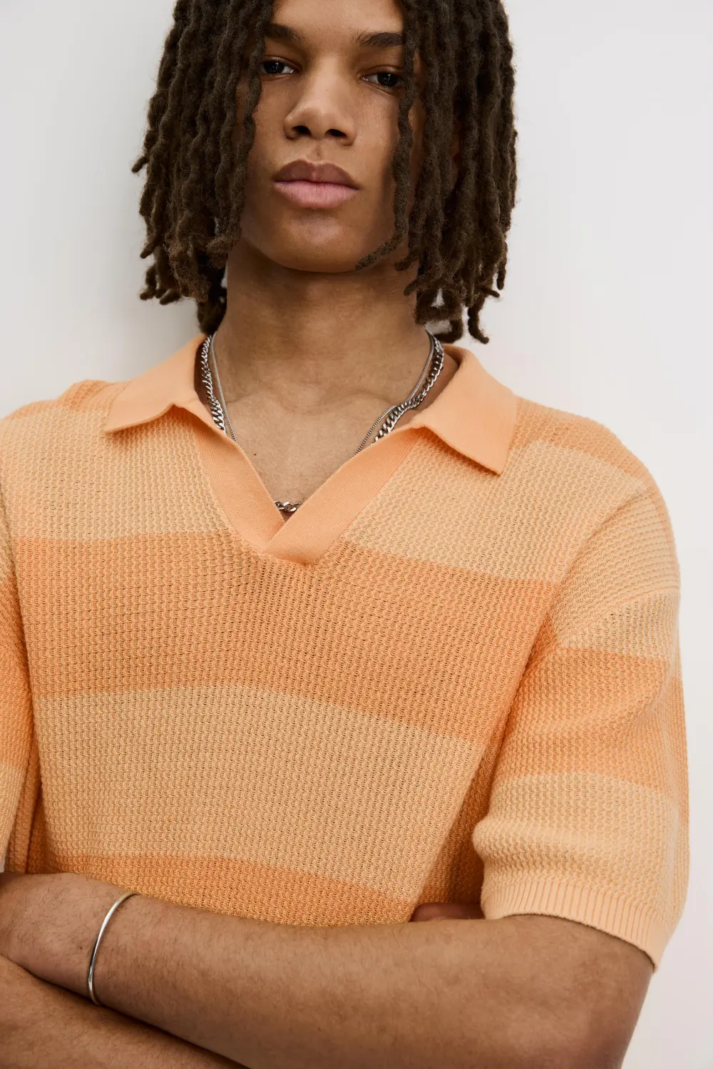Textured striped polo shirt