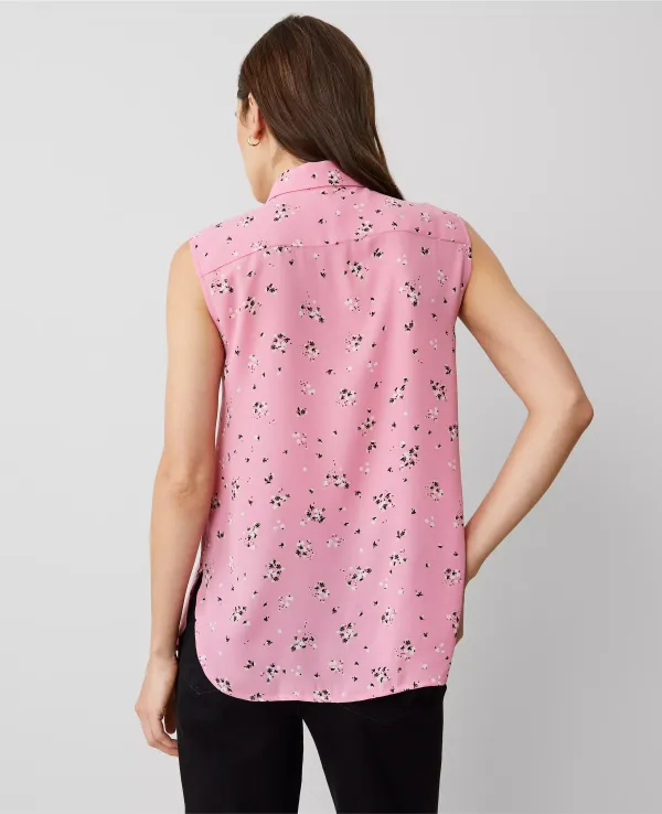 Floral Shirred Sleeveless Shirt