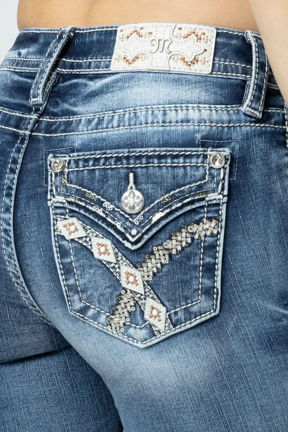 Woven Cross Stitch Bootcut Jeans
