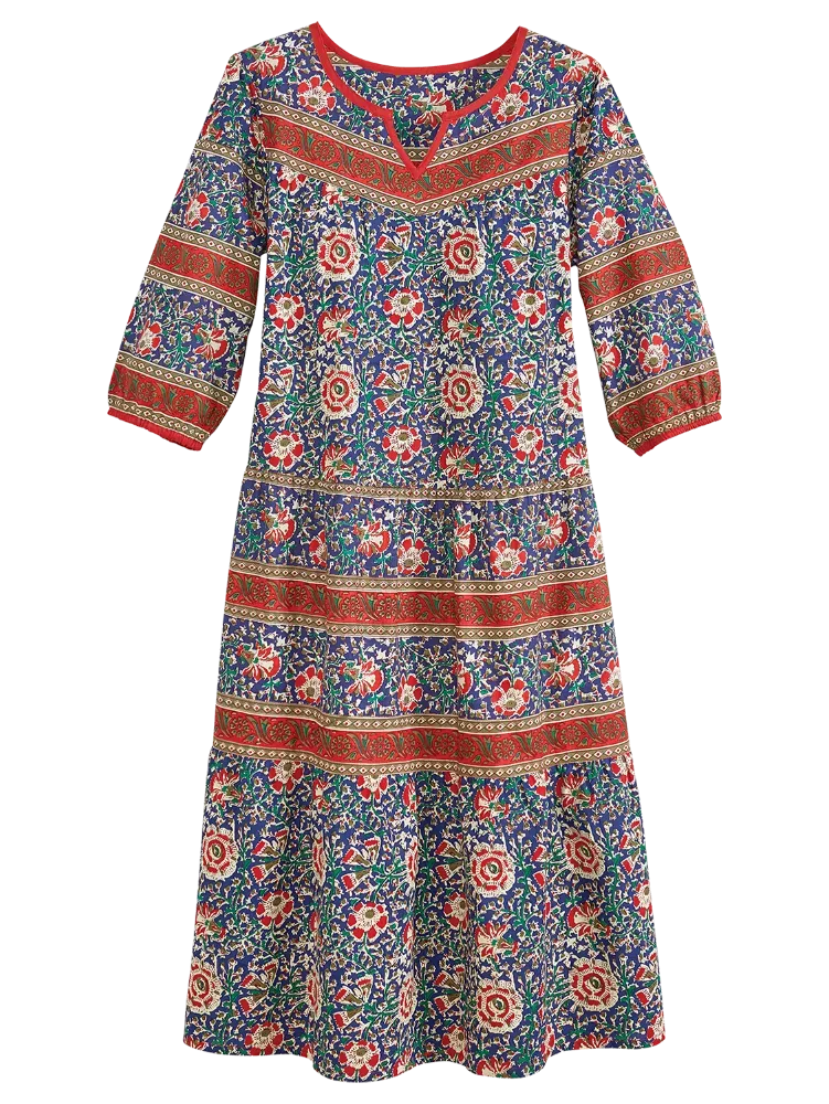 Notch Neckline Muumuu With 3/4 Sleeves