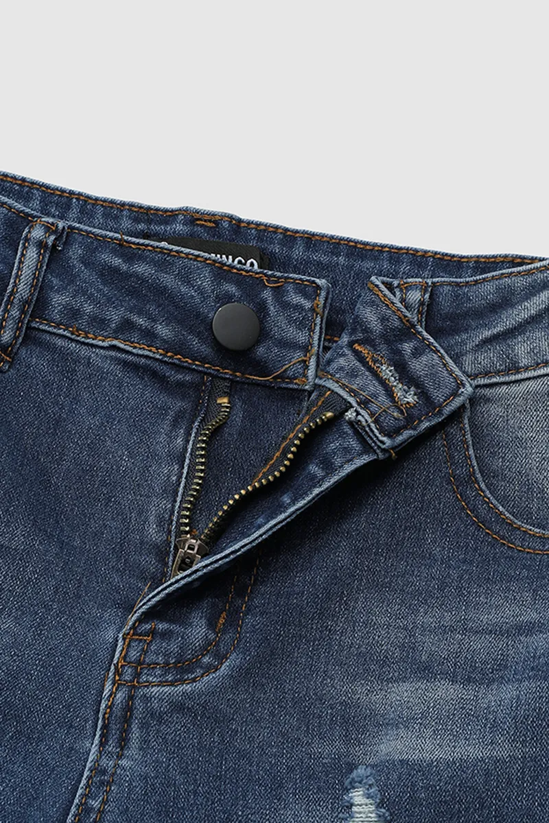Ripped Raw Hem Low Rise Moto Crop Jeans