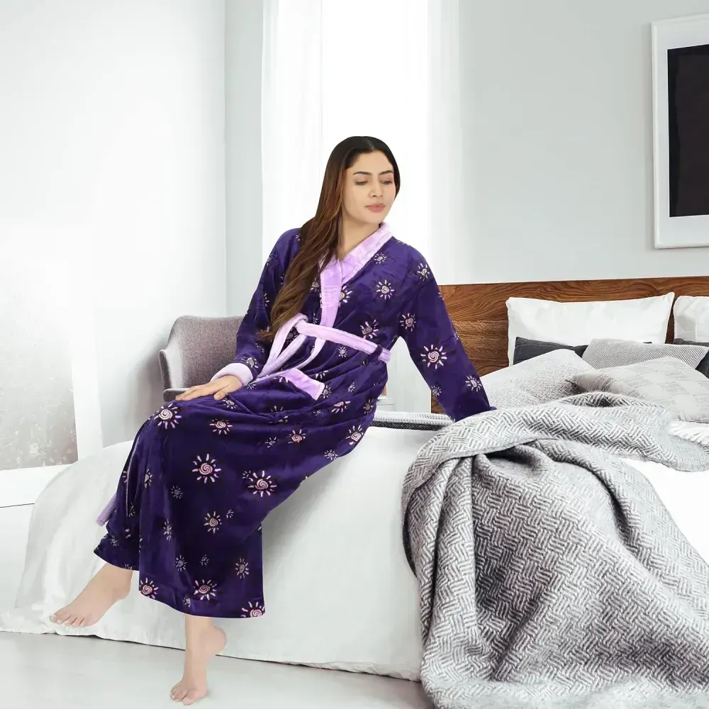 Women Fleece Shawl Collar Bathrobe - Plush Long Robe