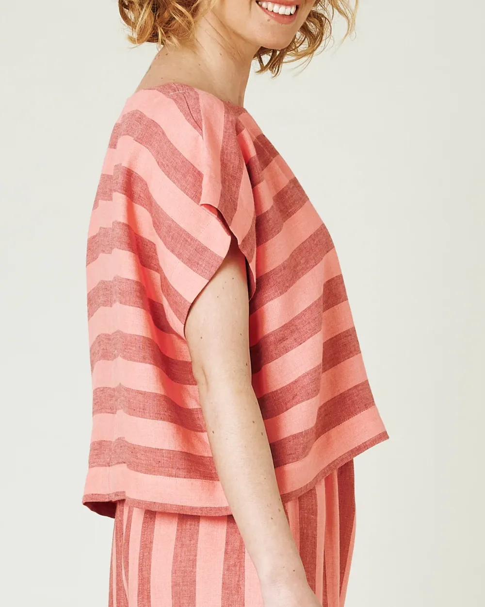 BLUSH STRIPE LINEN TOP