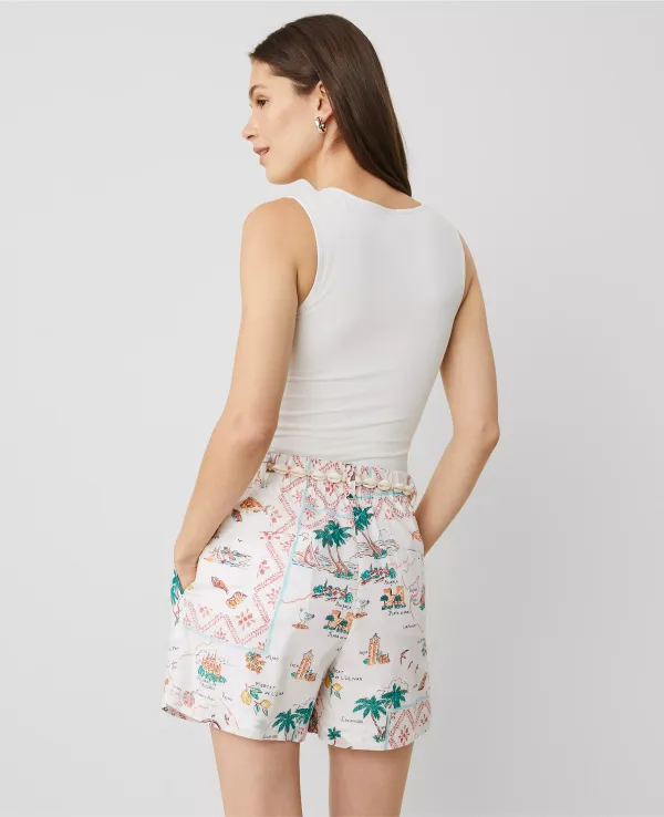 Map Print Belted Short