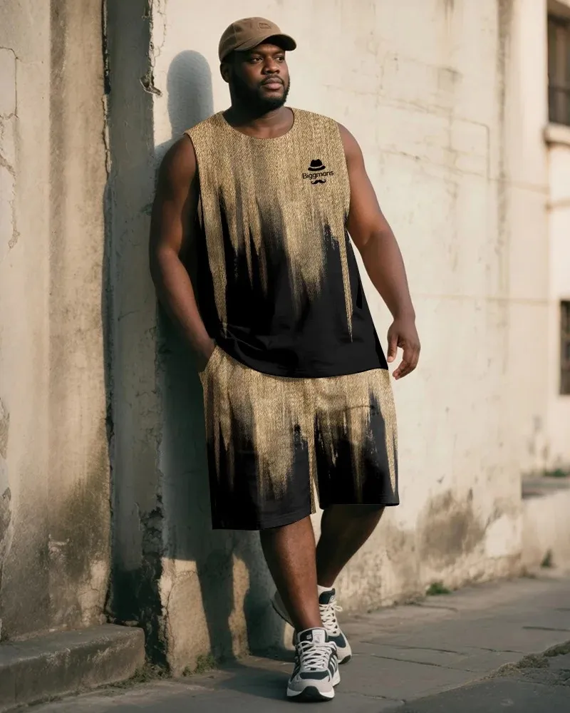 Big & Tall Men's Gradient Print Vest and Shorts Suit