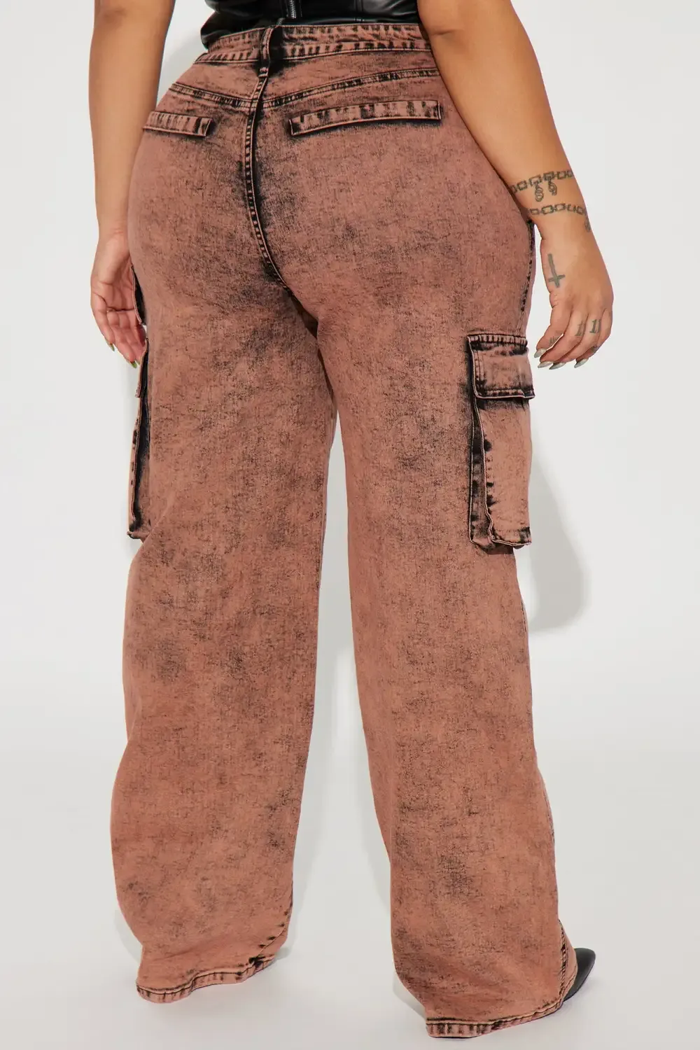 Always On Cargo Acid Wash Jeans - Peach