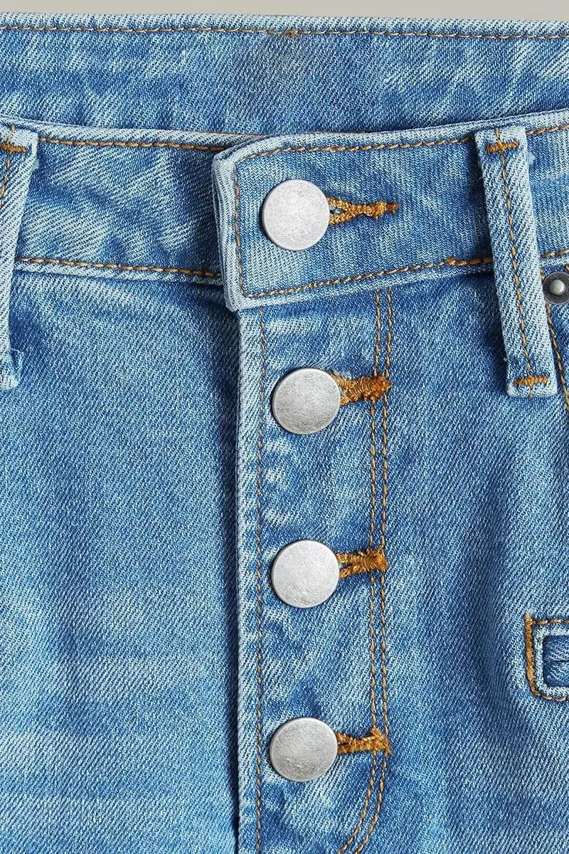 Button Fly Wide Leg Mid Rise Jeans Without Belt