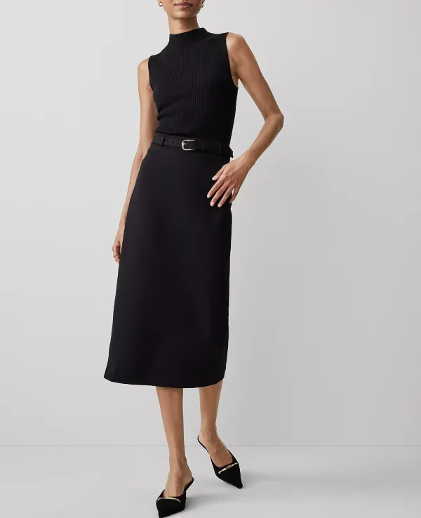 Petite Faux Leather Pleated Midi Skirt