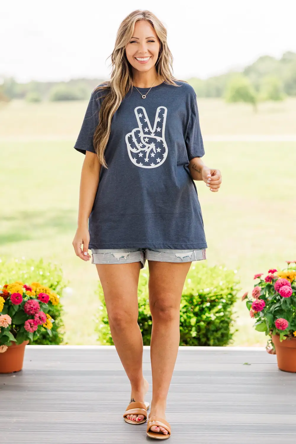 Peace Among The Stars Tee, Heather Navy