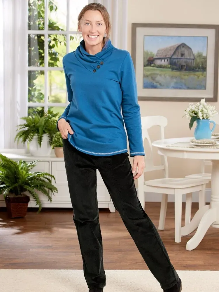 Women's Elastic-Waist Cotton Corduroy Pants